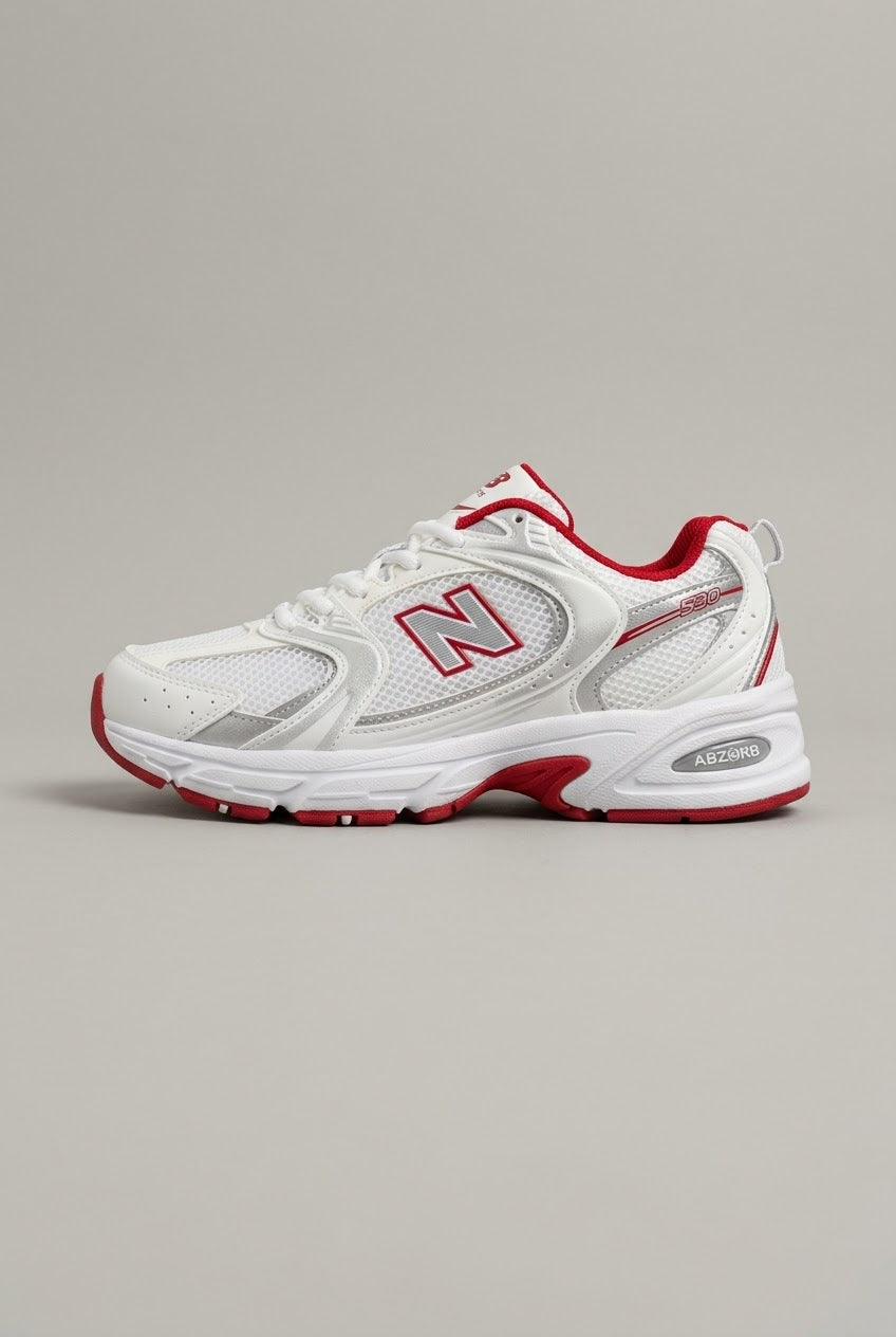 UrbanSole 530 Vintage Retro Runner Sneakers – White / Red