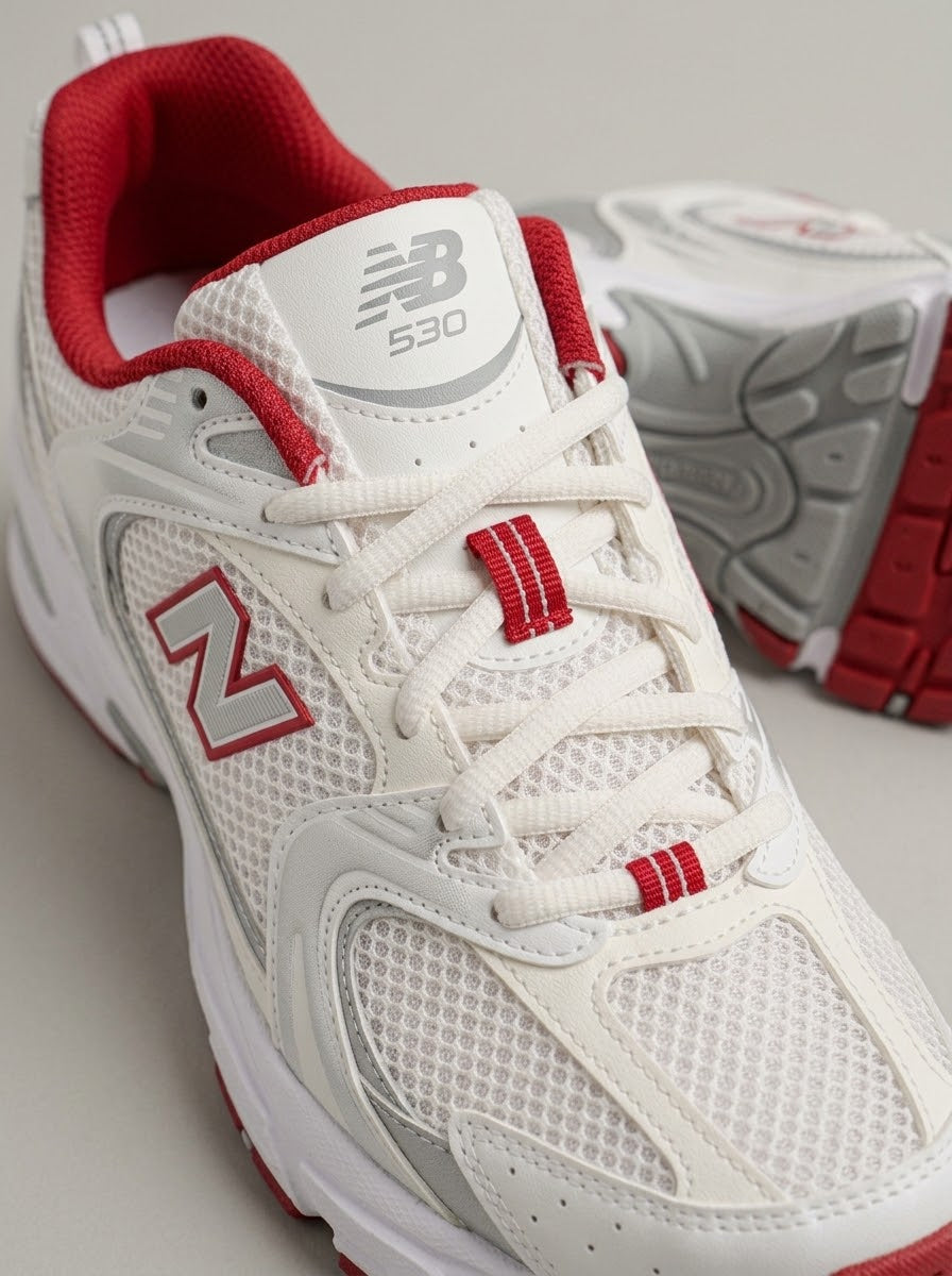 UrbanSole 530 Vintage Retro Runner Sneakers – White / Red