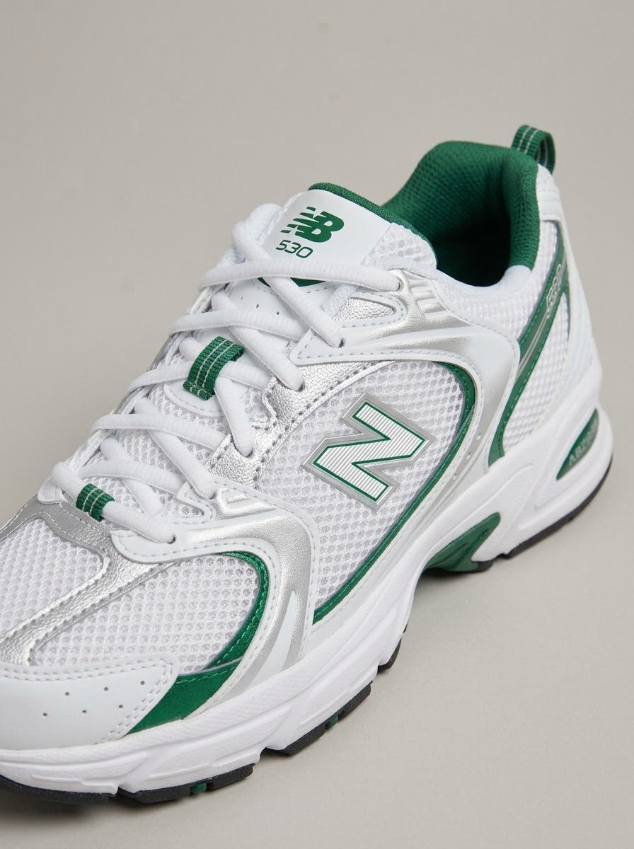 UrbanSole 530 Vintage Retro Runner Sneakers – White / Green