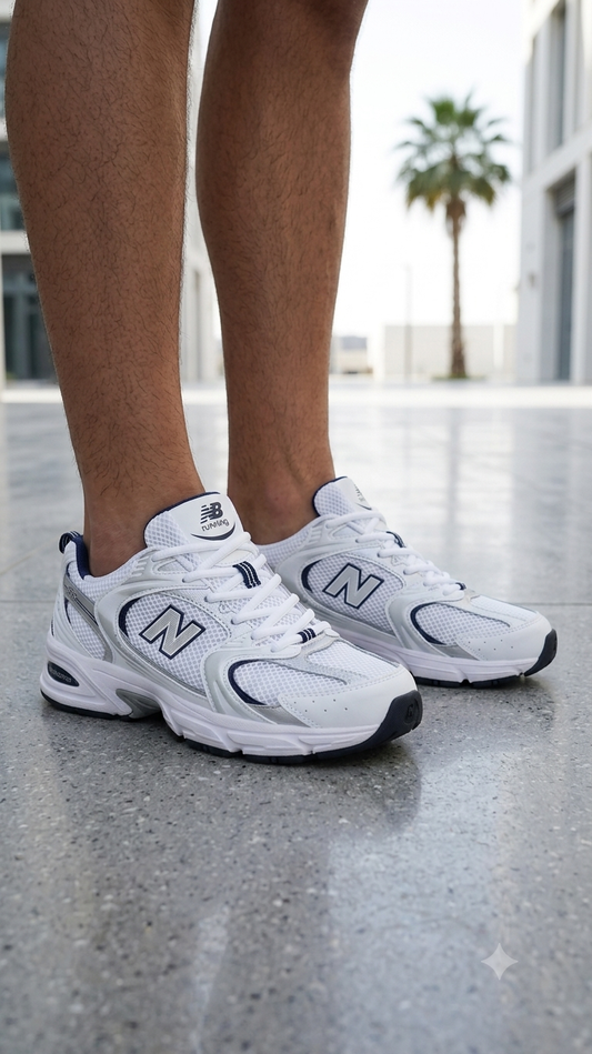 UrbanSole 530 Vintage Retro Runner Sneakers – White / Navy
